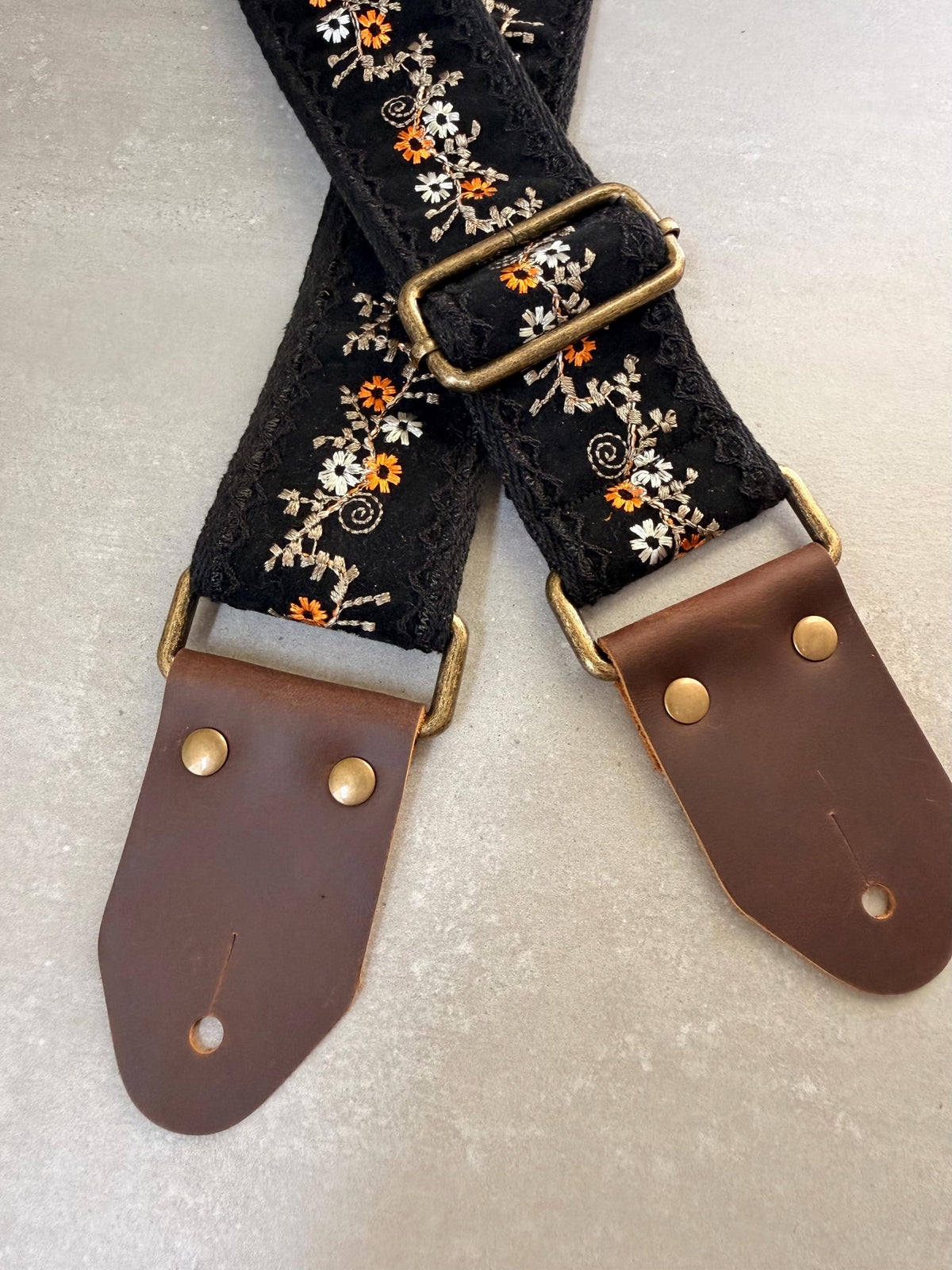 Black Velvet Floral Guitar Strap