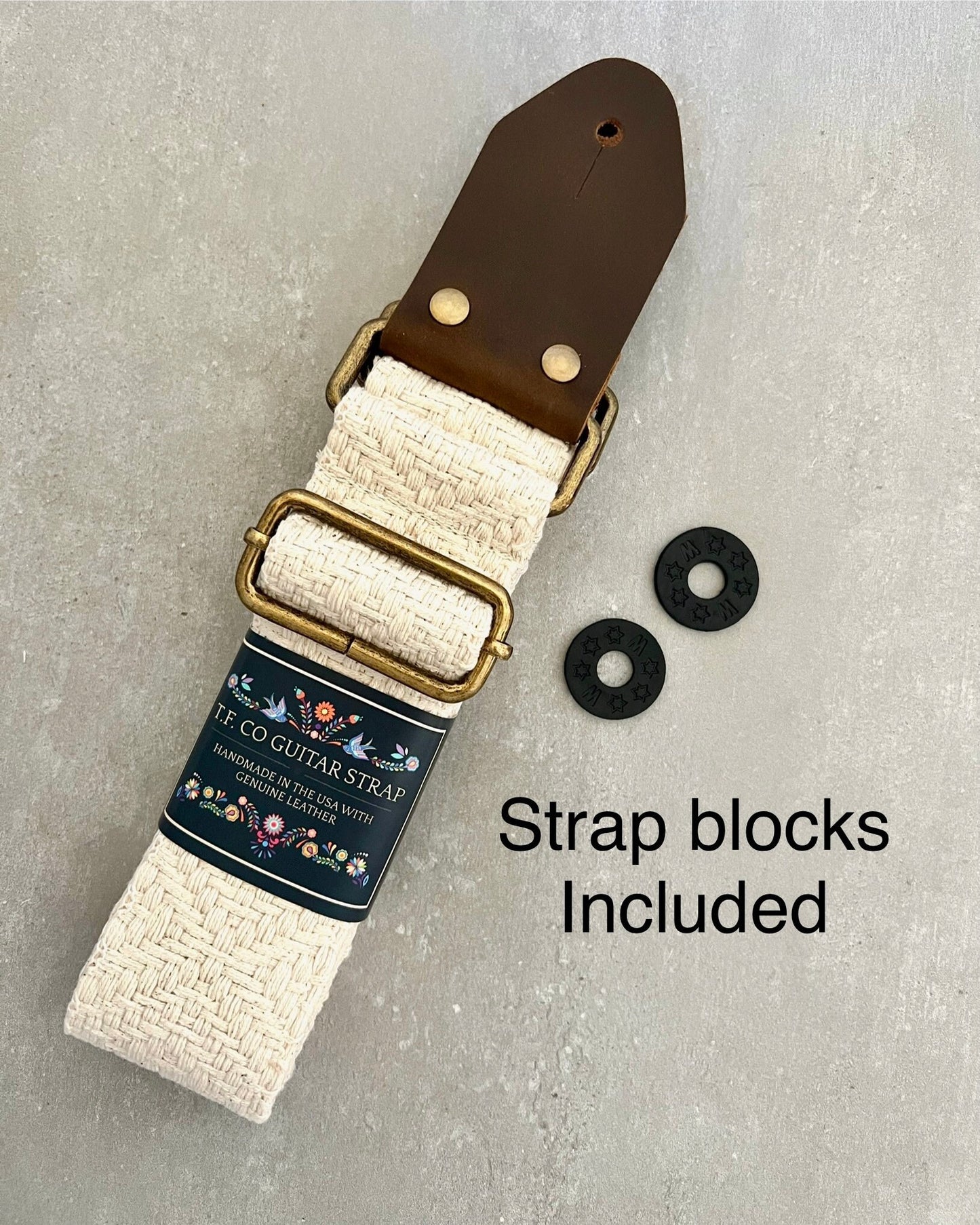 Woven Cotton Guitar Strap made with Genuine Leather