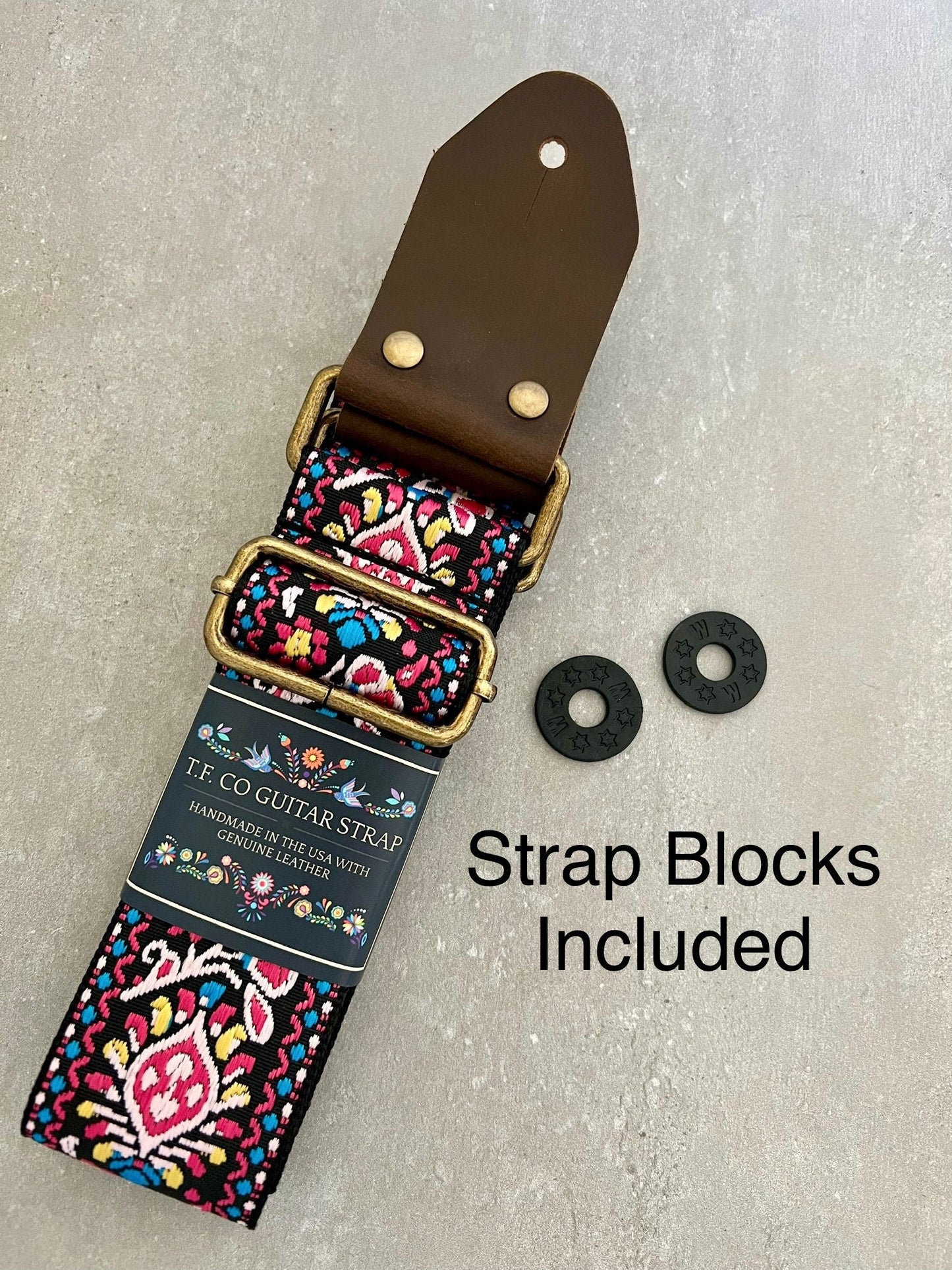 Pink Floral Guitar Strap made with Genuine Leather