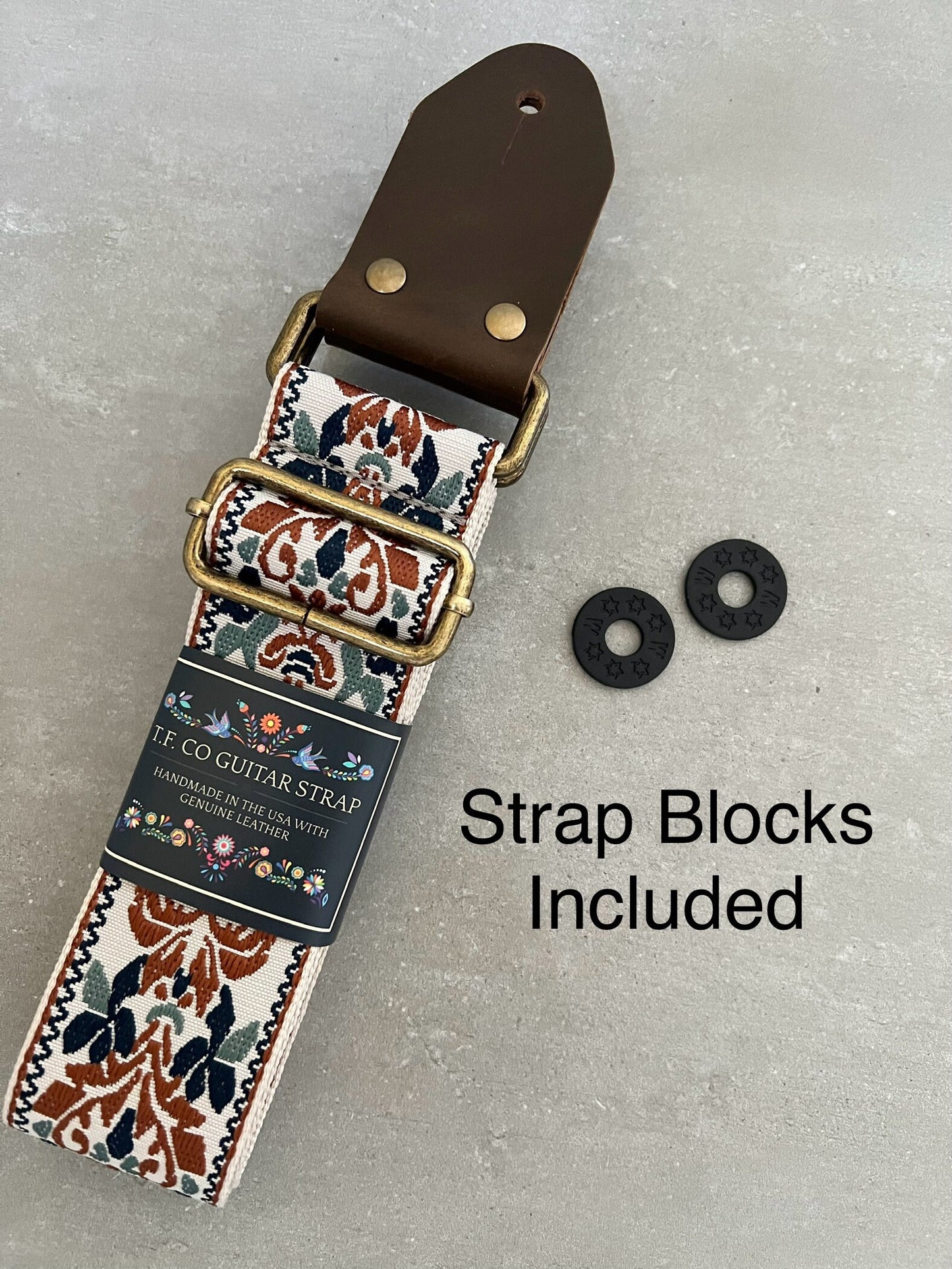Beige & Blues Guitar Strap made with Genuine Leather