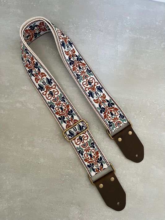 Beige & Blues Guitar Strap made with Genuine Leather