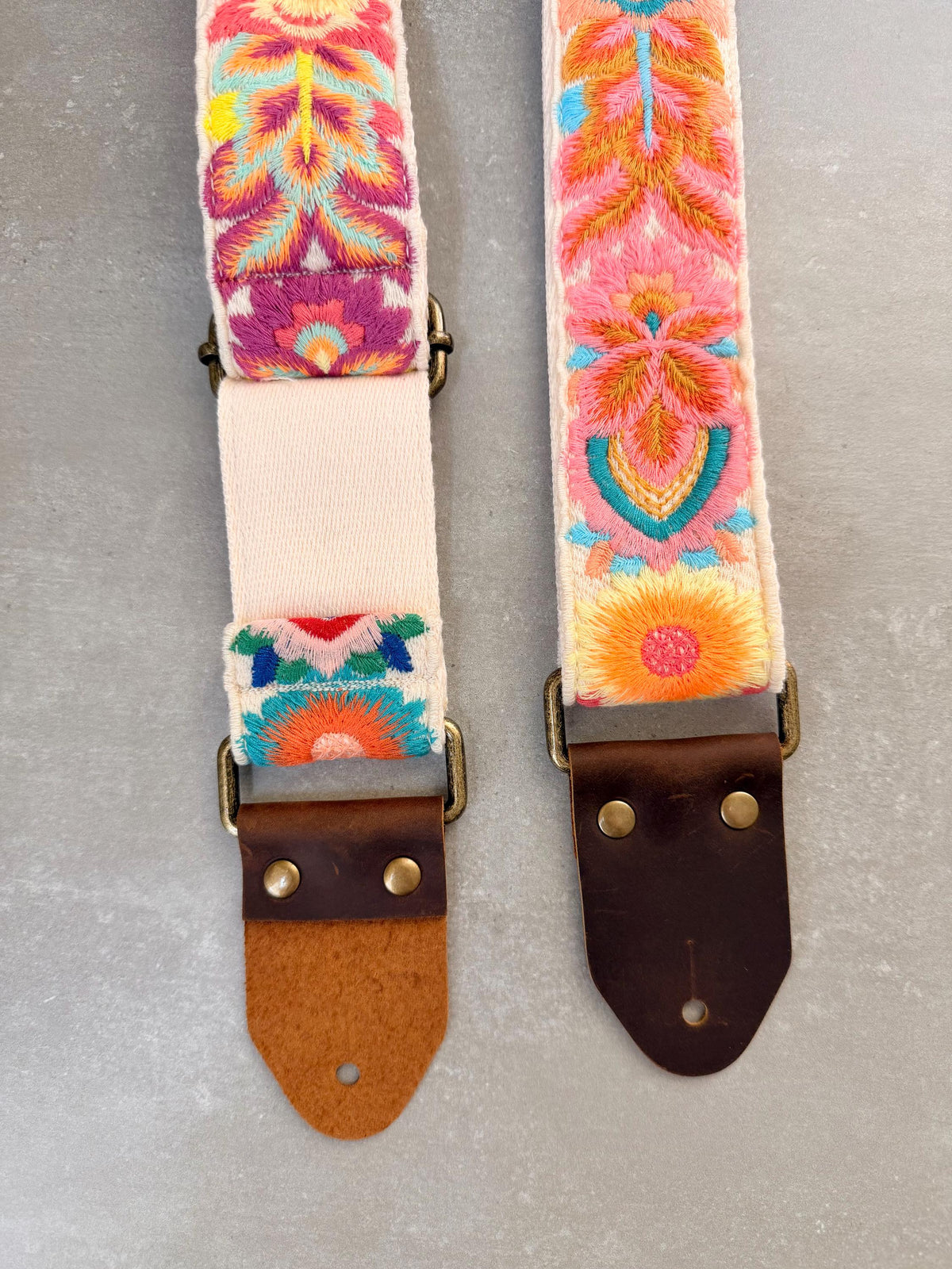 Floral Embroidered Cotton Guitar Strap
