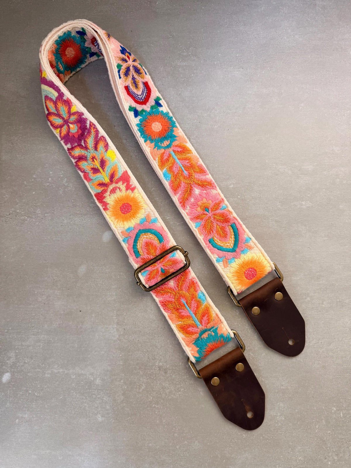 Floral Embroidered Cotton Guitar Strap