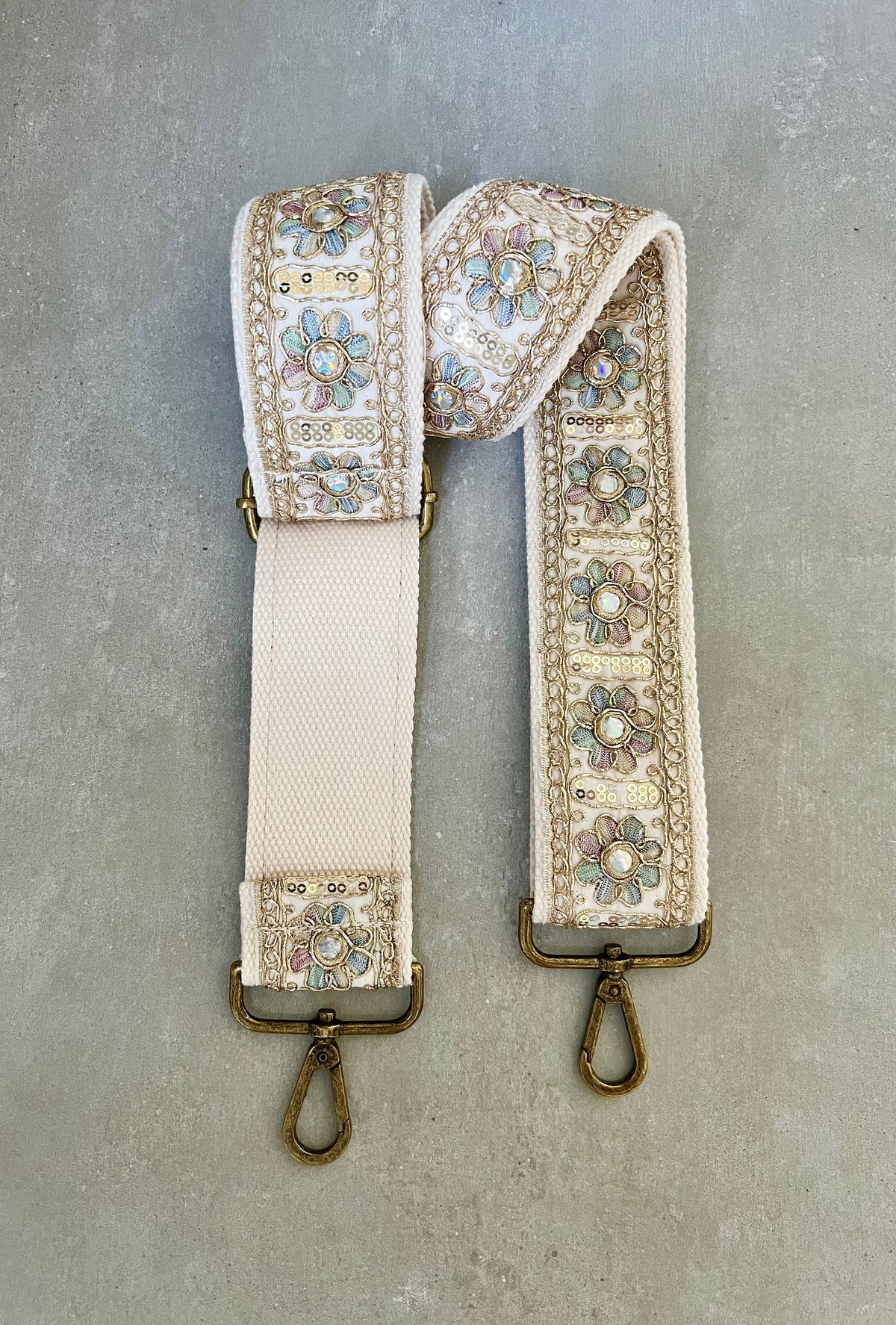 Iridescent Floral & Gold Sequin Bag Strap