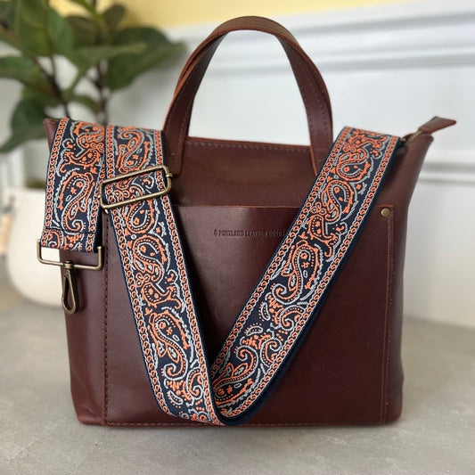 Navy & Coral Paisley Bag Strap