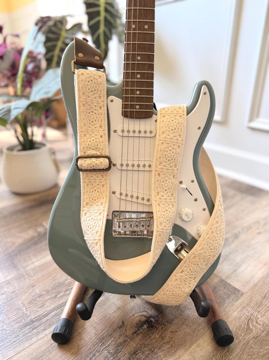 Ivory Crochet Woven Cotton Guitar Strap