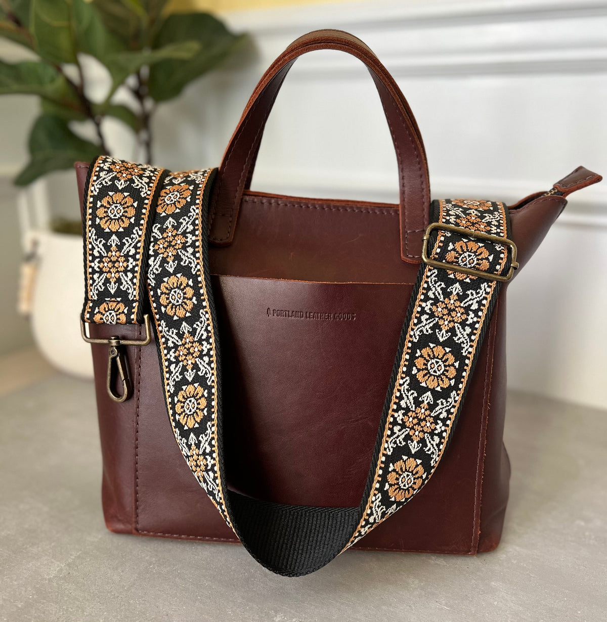 Brown & White Floral Bag Strap
