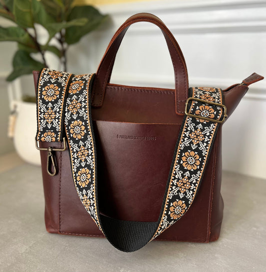 Brown & White Floral Bag Strap
