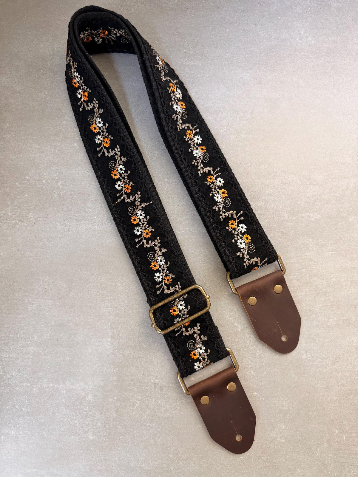 Black Velvet Floral Guitar Strap