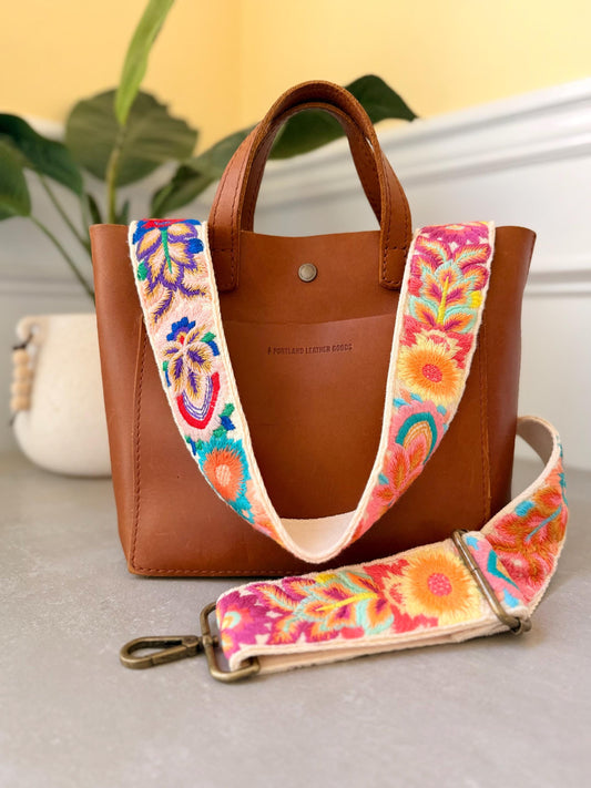Bright Floral Embroidered Cotton Bag Strap