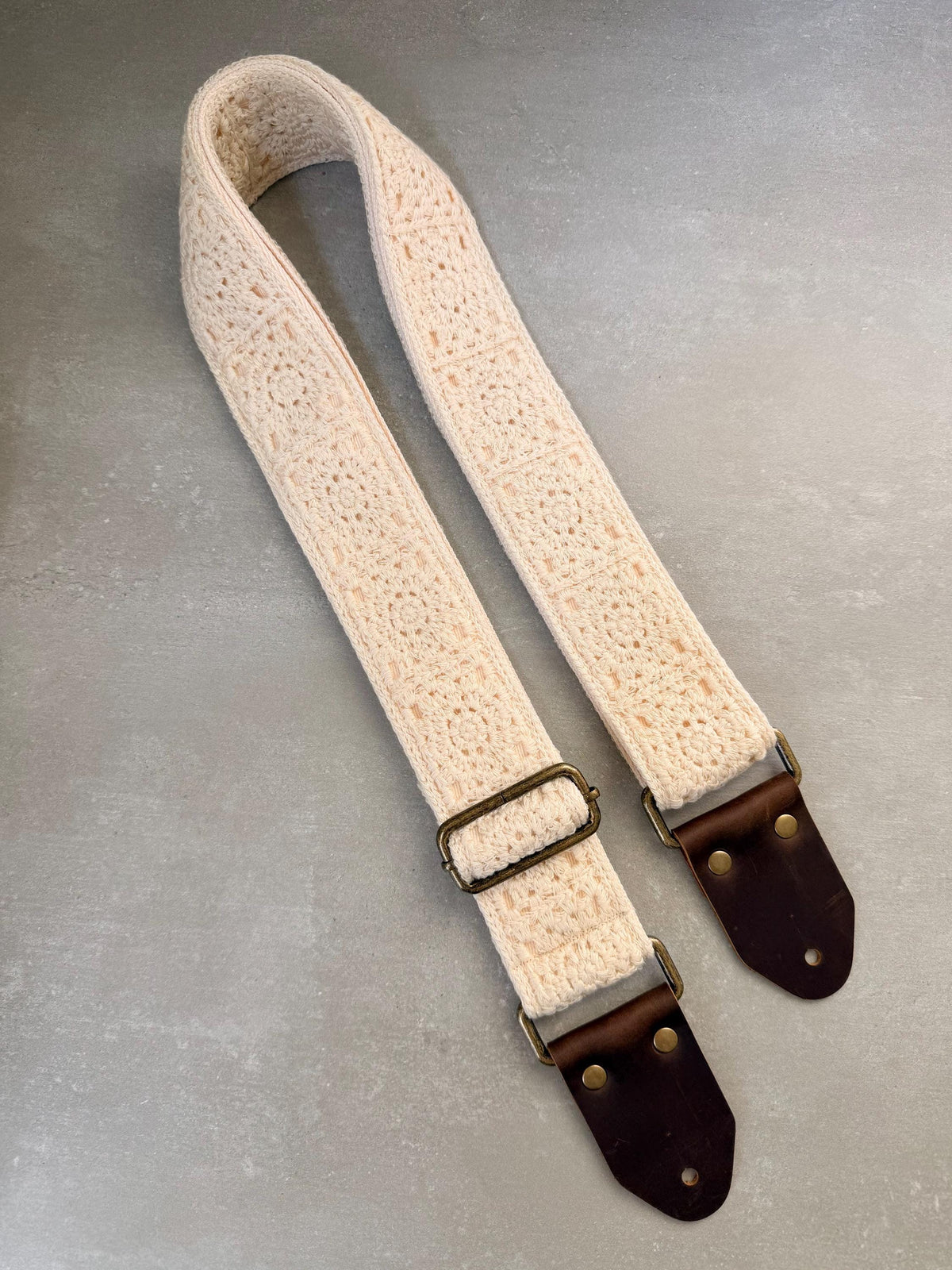 Ivory Crochet Woven Cotton Guitar Strap