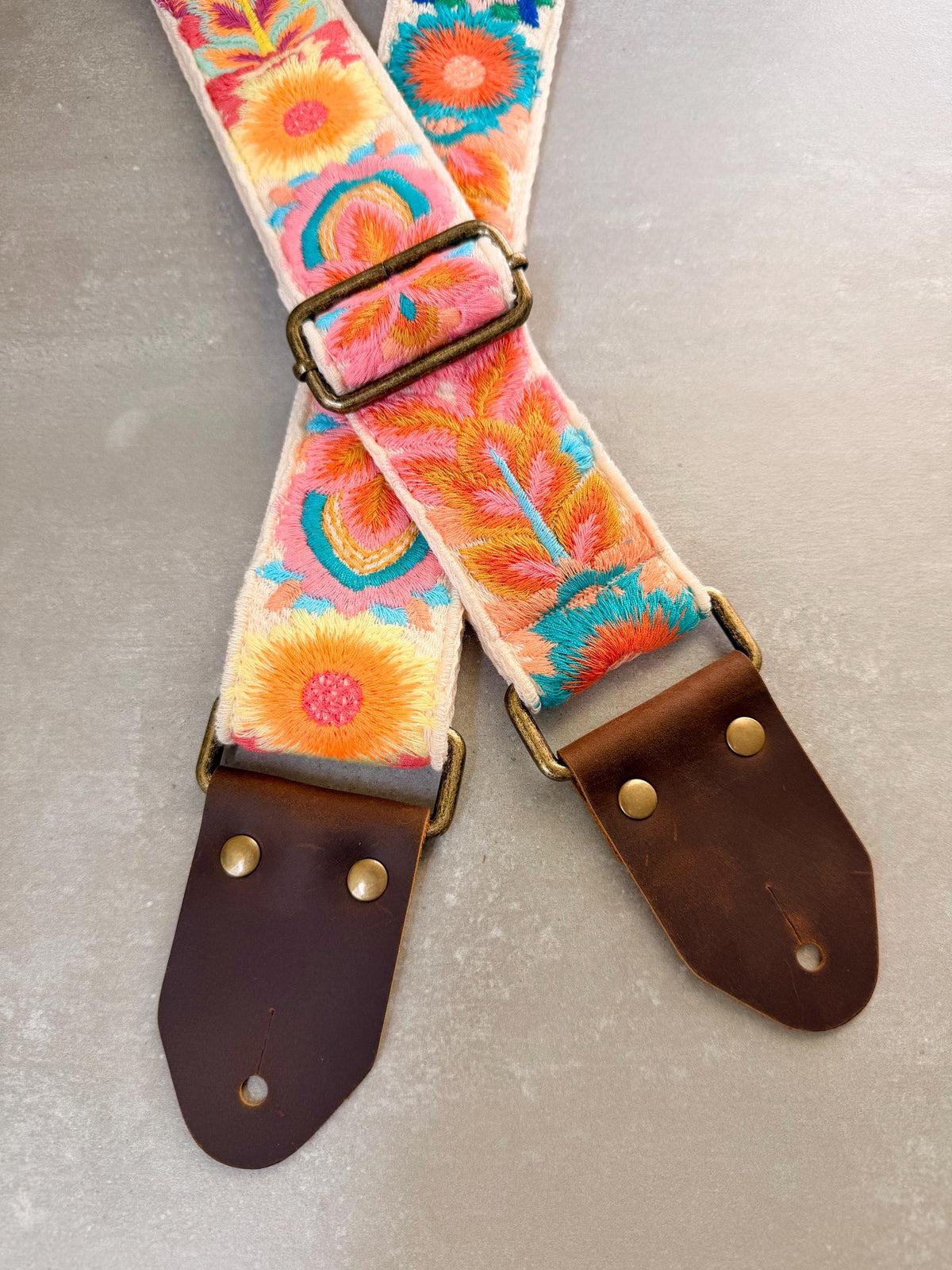 Floral Embroidered Cotton Guitar Strap