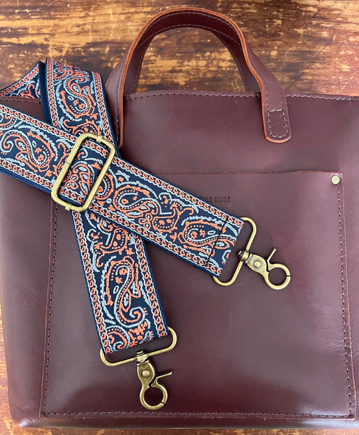 Navy & Coral Paisley Bag Strap