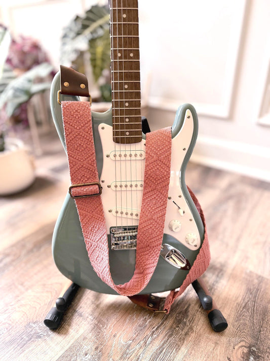 Blush Pink Woven Cotton Guitar Strap