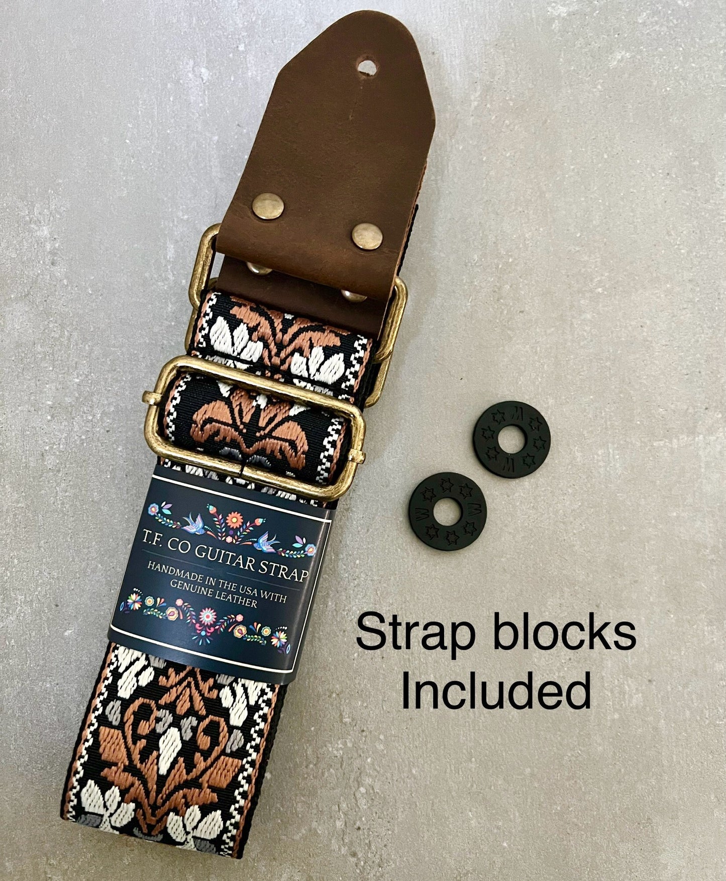 Brown Jacquard Guitar Strap made with Genuine Leather