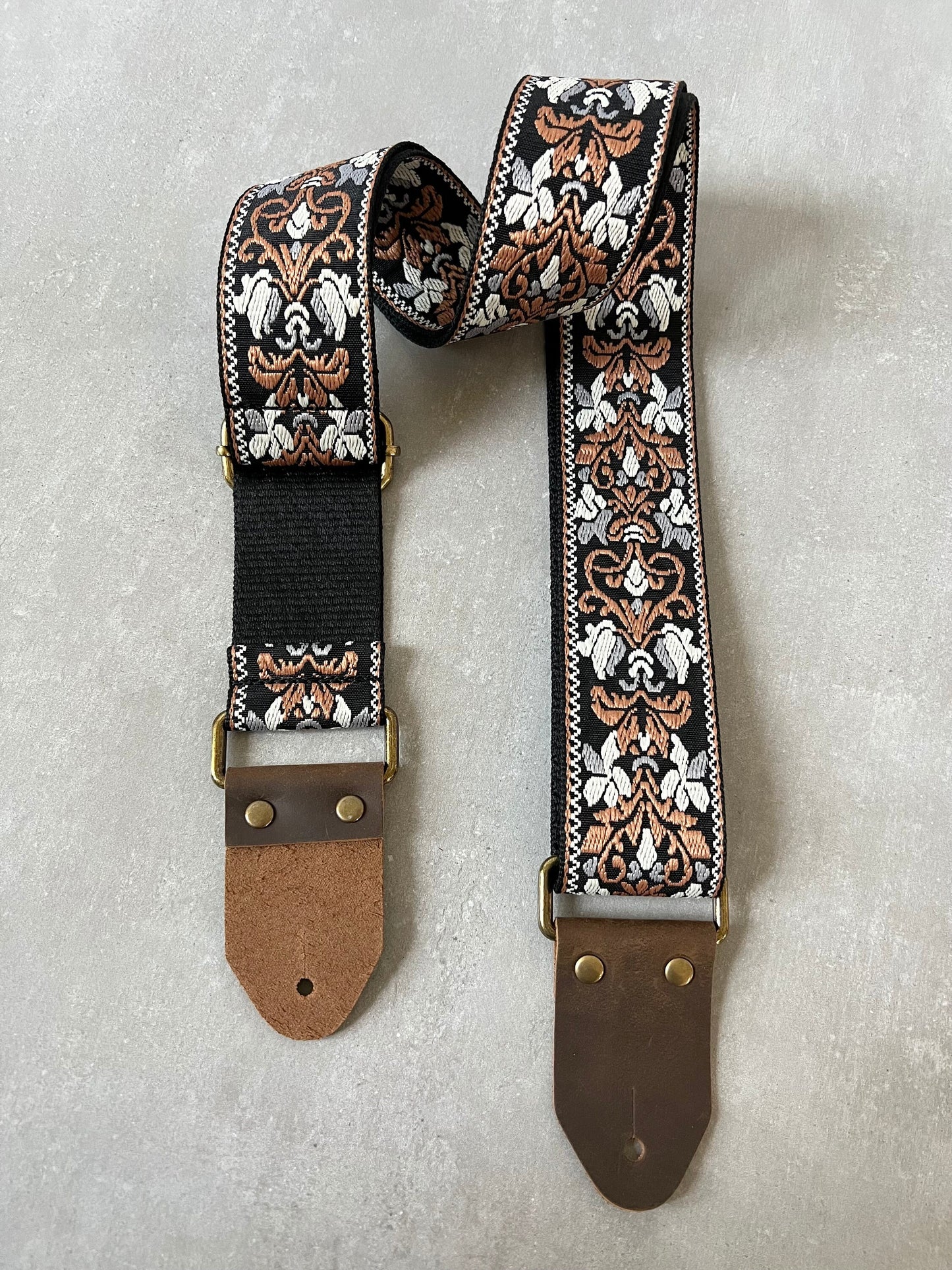 Brown Jacquard Guitar Strap made with Genuine Leather