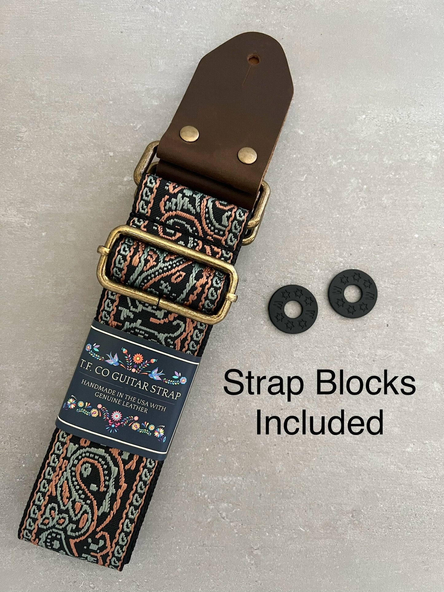 Paisley Guitar Strap made with Genuine Leather