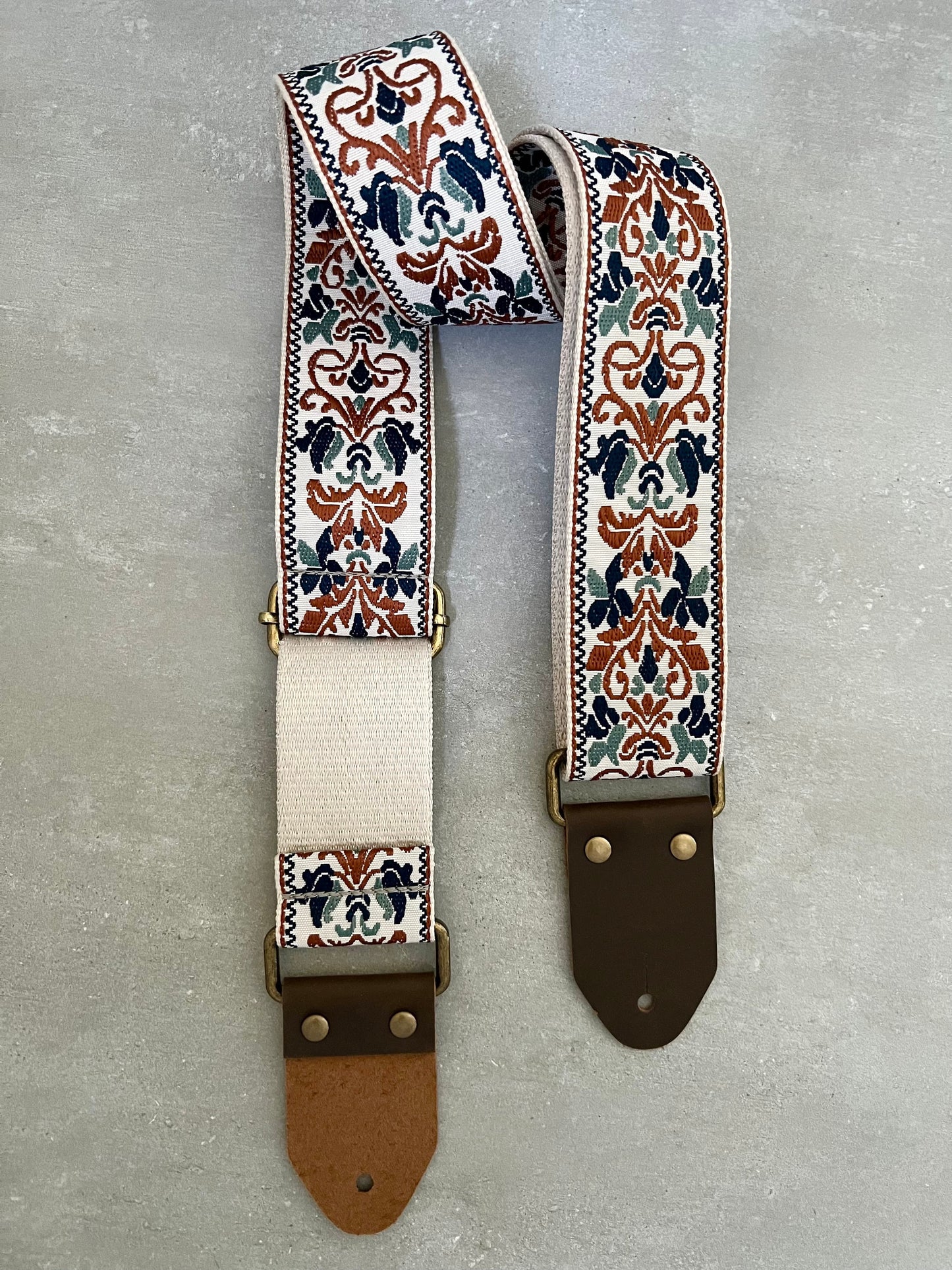 Beige & Blues Guitar Strap made with Genuine Leather
