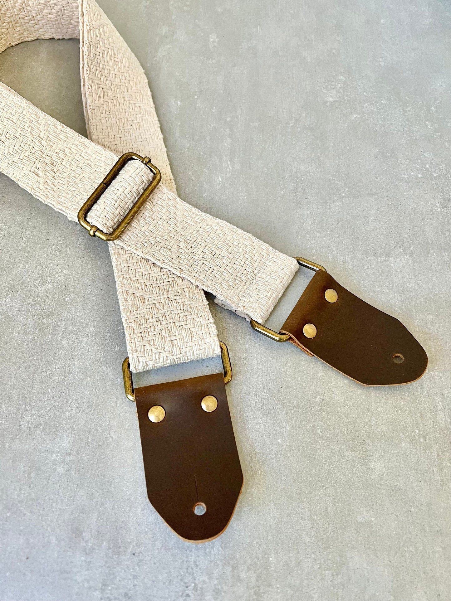 Woven Cotton Guitar Strap made with Genuine Leather
