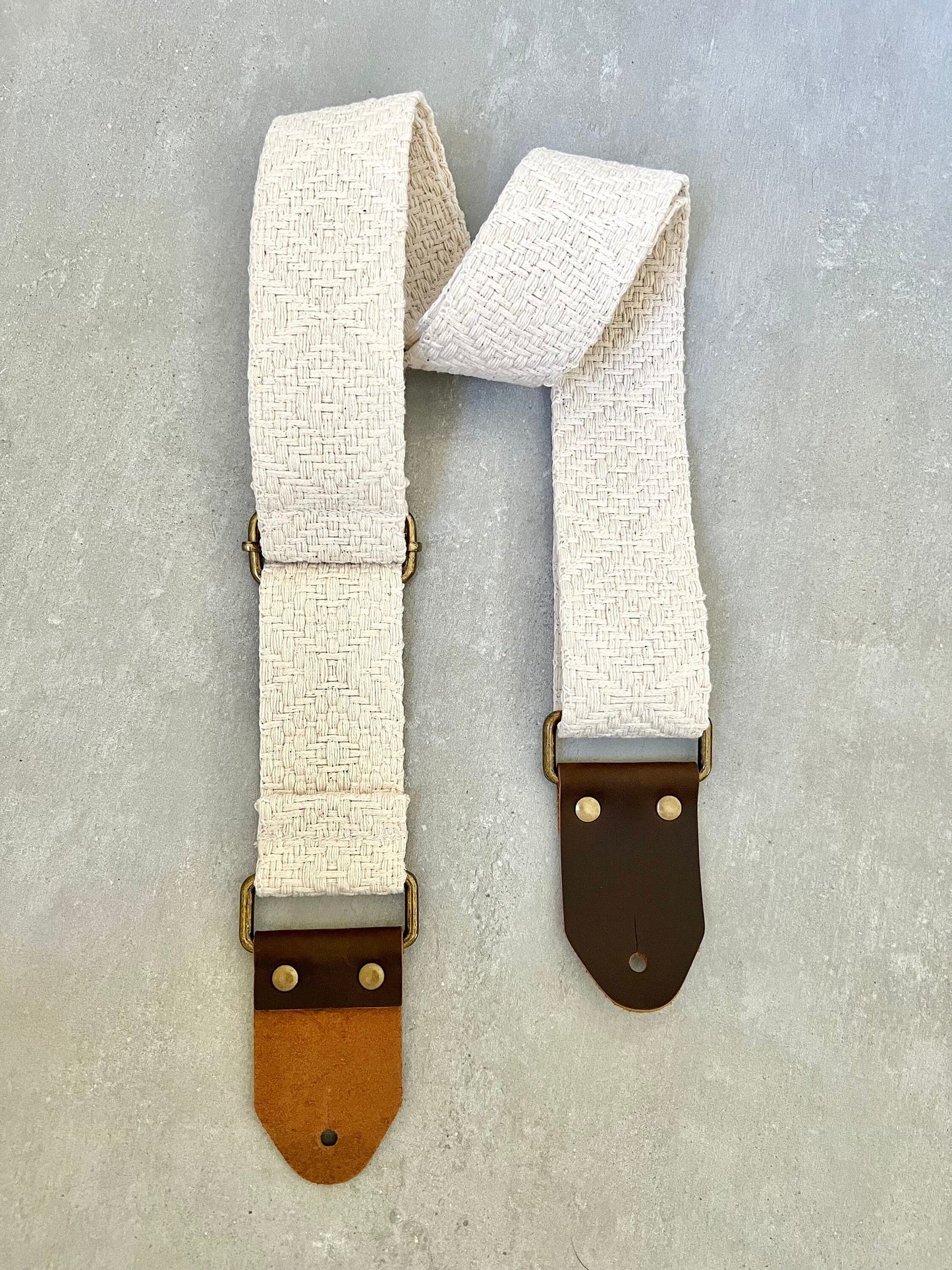 Woven Cotton Guitar Strap made with Genuine Leather