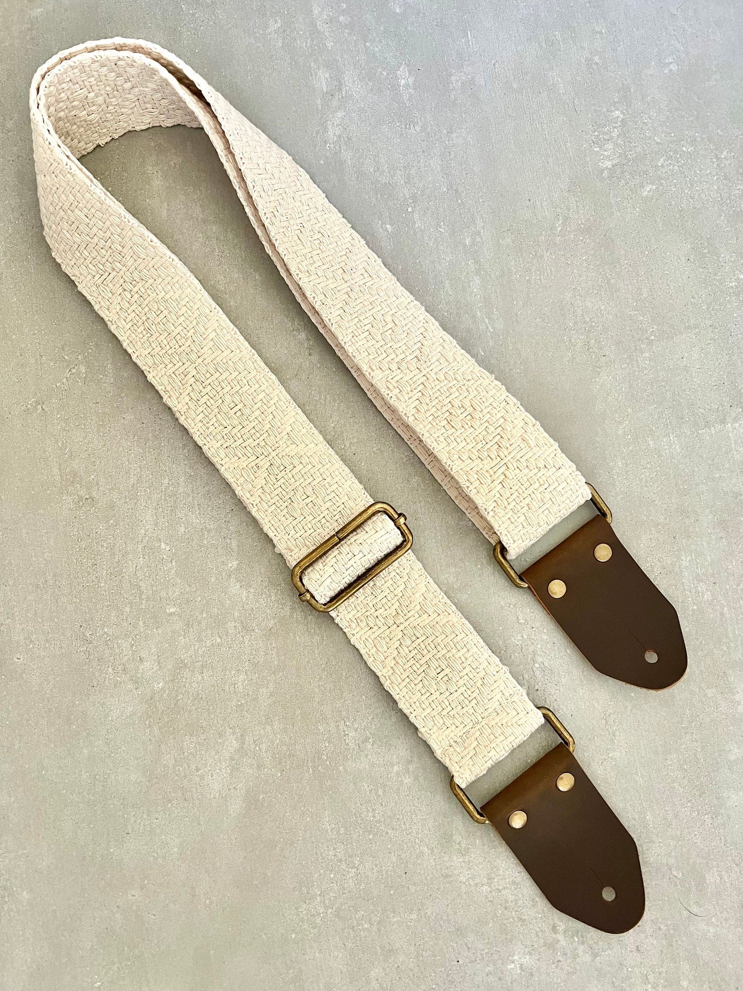 Woven Cotton Guitar Strap made with Genuine Leather