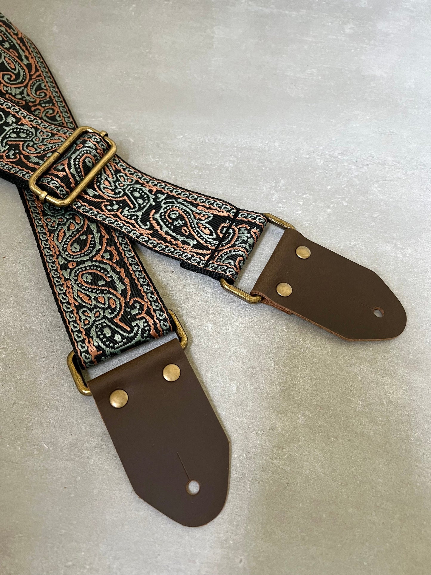 Paisley Guitar Strap made with Genuine Leather
