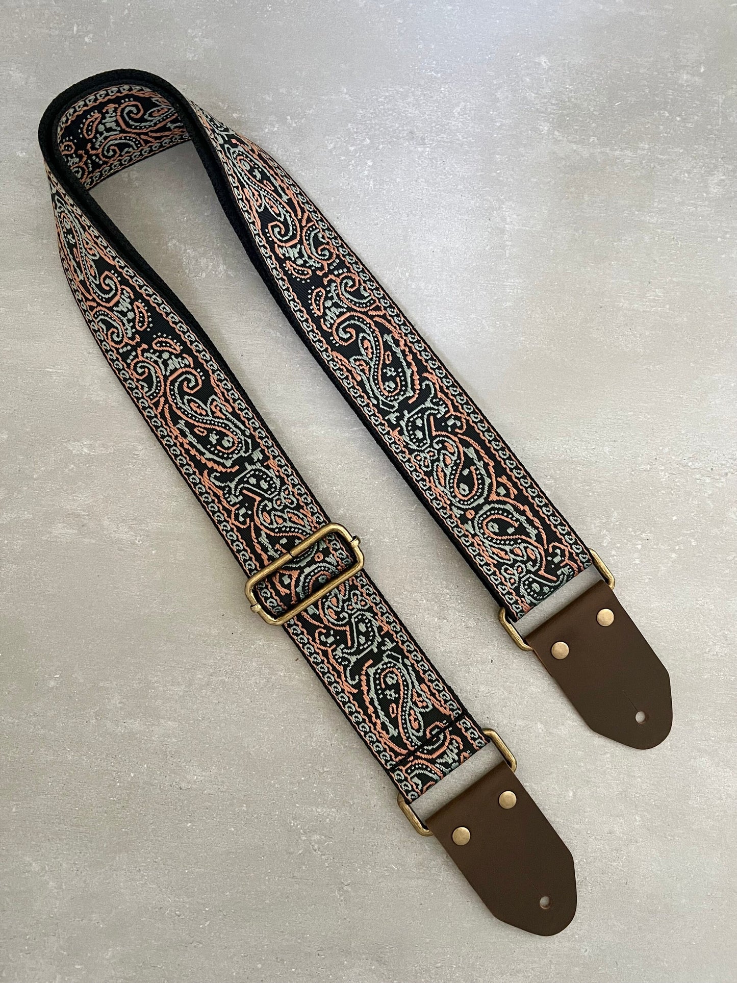 Paisley Guitar Strap made with Genuine Leather