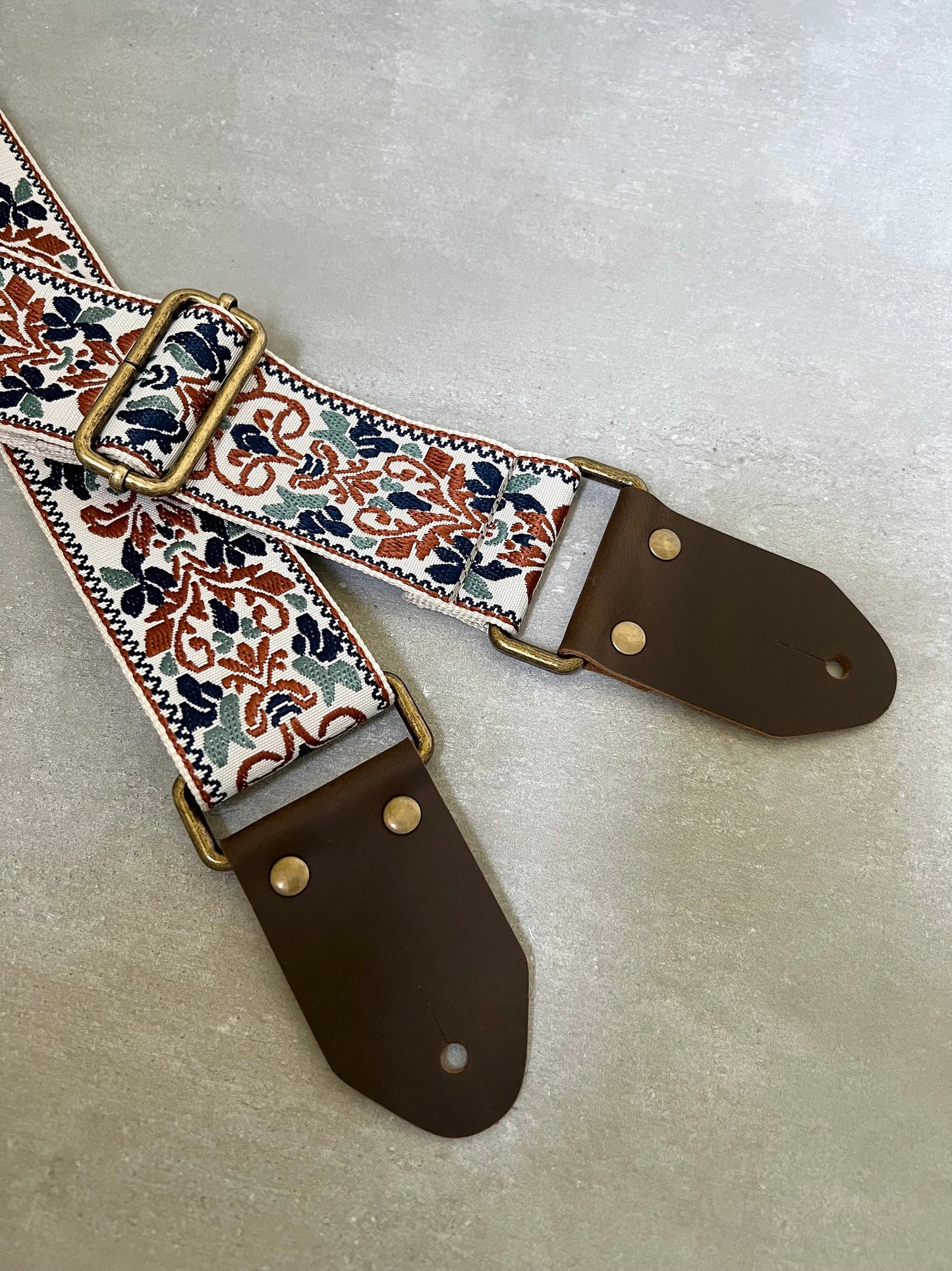 Beige & Blues Guitar Strap made with Genuine Leather