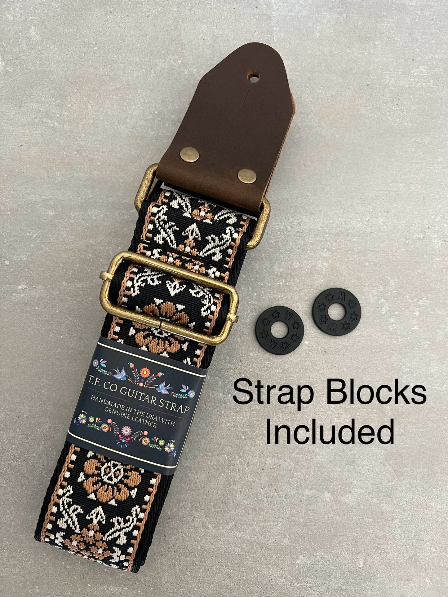 Brown Floral Guitar Strap made with Genuine Leather