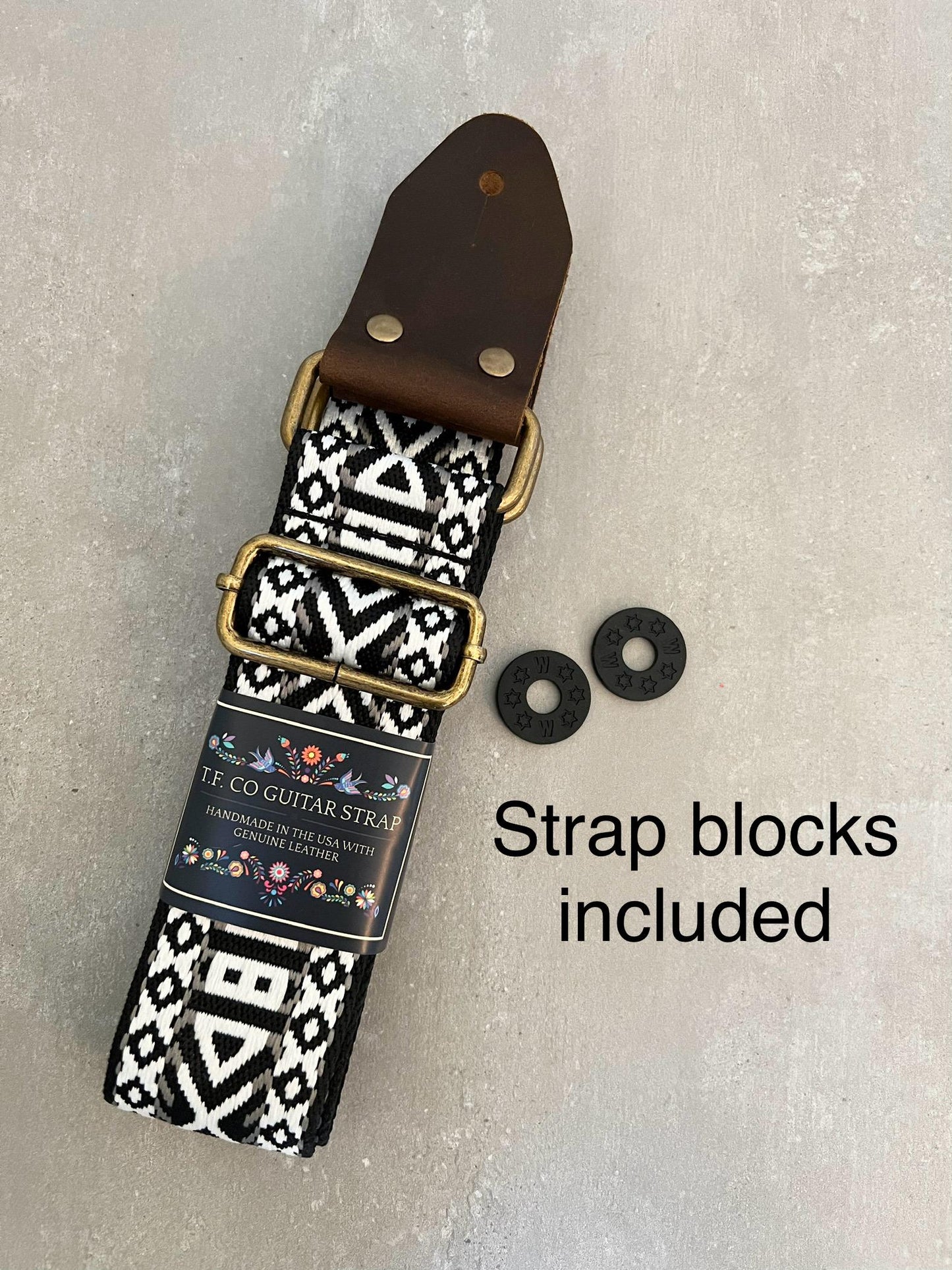 Black & White Guitar Strap made with Genuine Leather