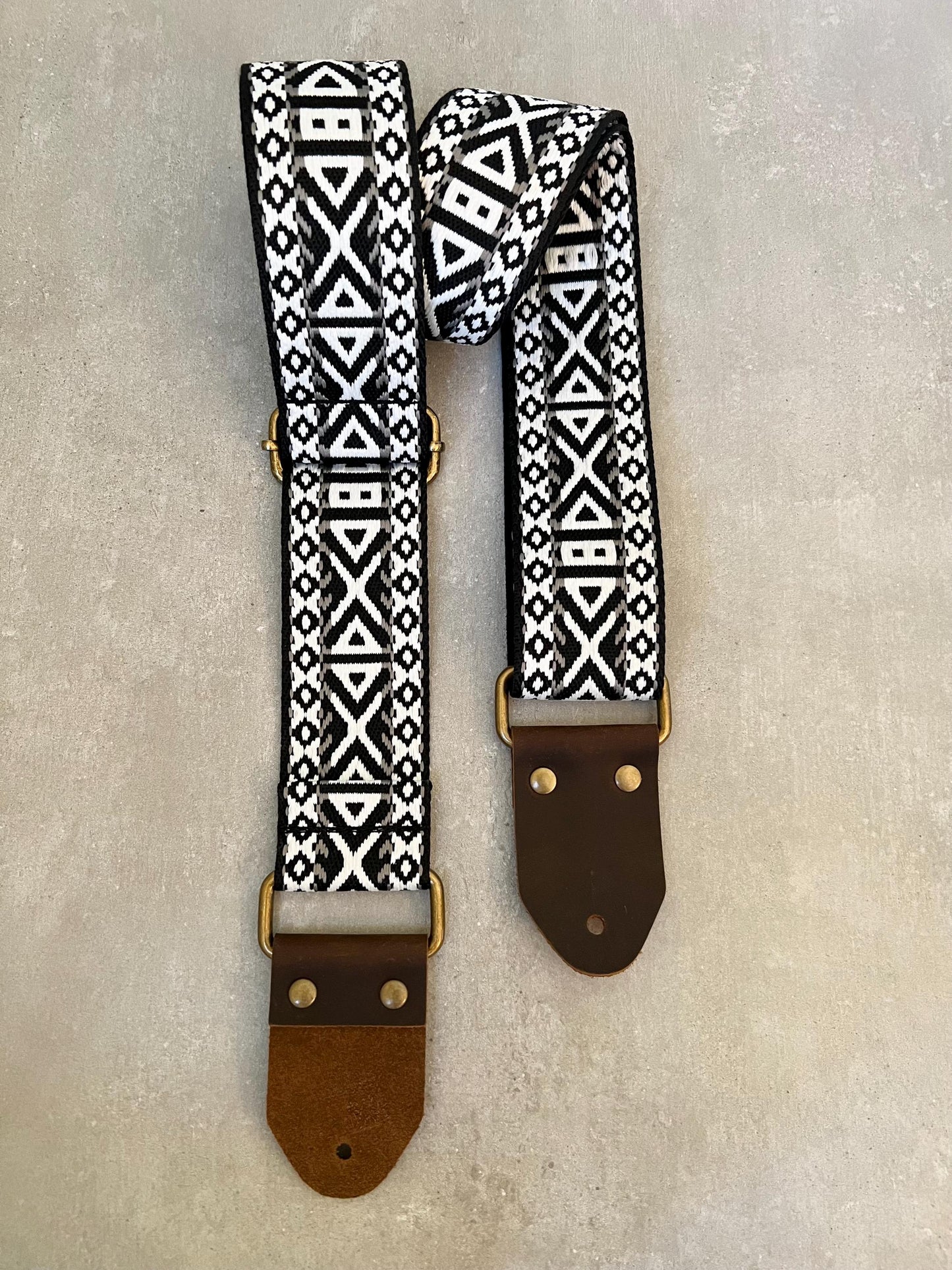Black & White Guitar Strap made with Genuine Leather