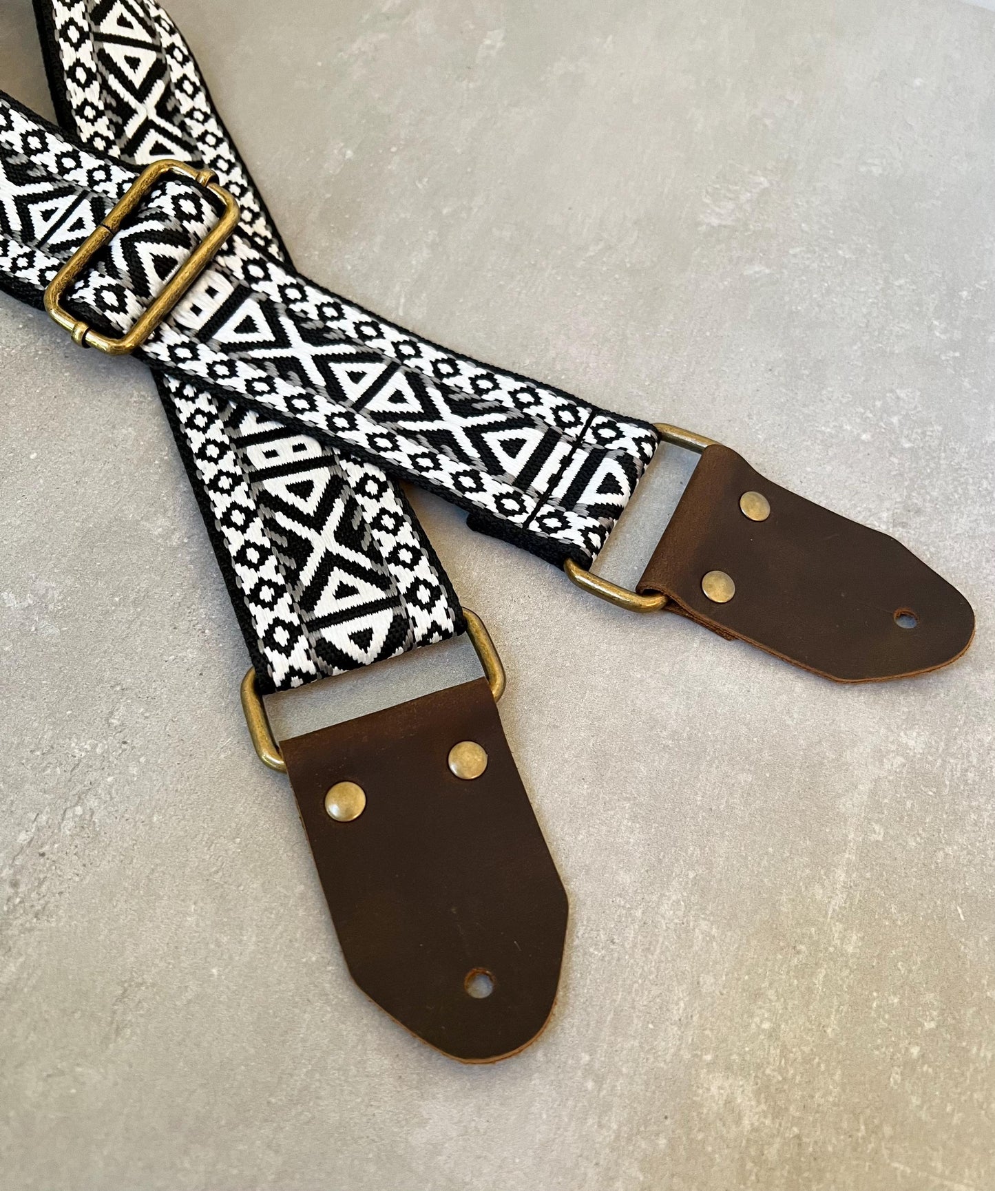 Black & White Guitar Strap made with Genuine Leather
